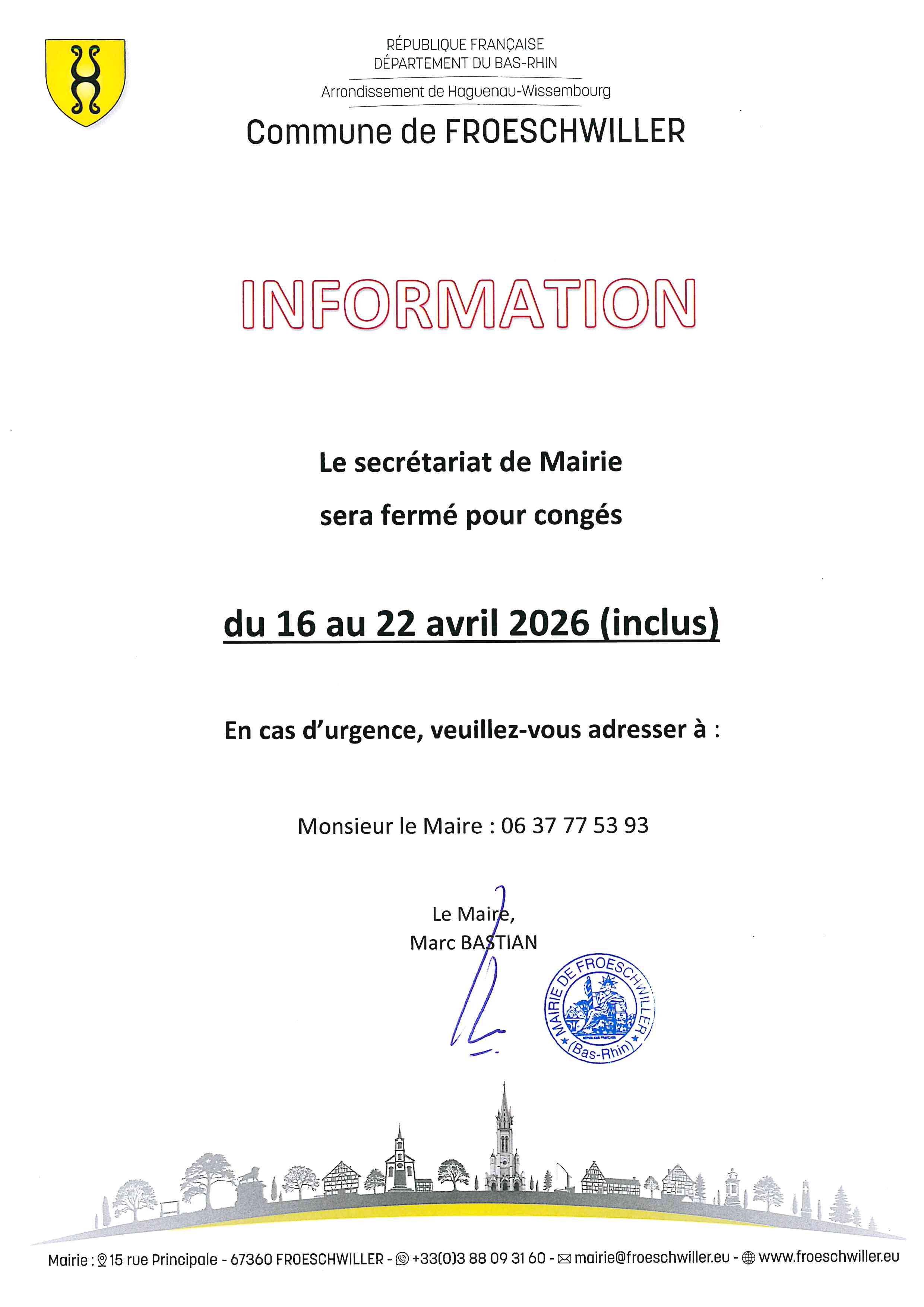 FERMETURE DE LA MAIRIE POUR CONGES